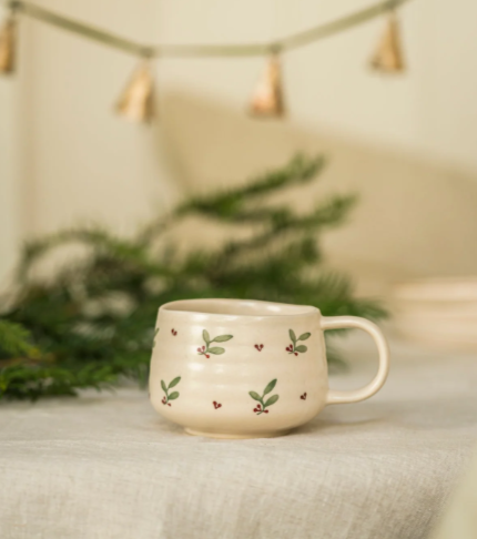 Beige Hand Painted Holly Mug