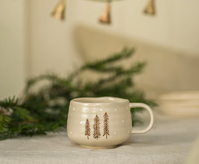 Beige Hand Painted Nordic Trees Mug
