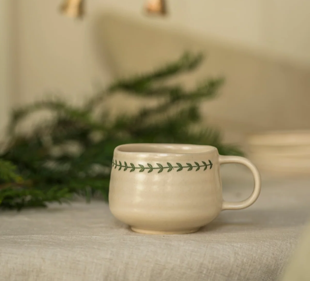 Beige Hand Painted Wreath Mug