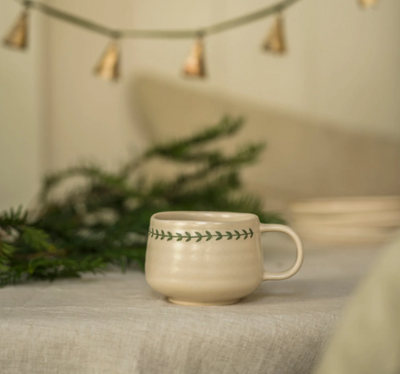 Beige Hand Painted Wreath Mug