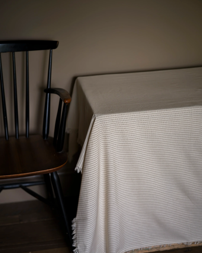 Taupe Ticking Stripe Tablecloth 140x240cm
