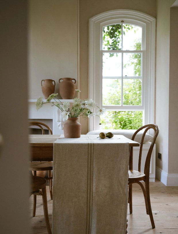 220x55cm Linen Antique Cream Stripe Table Runner
