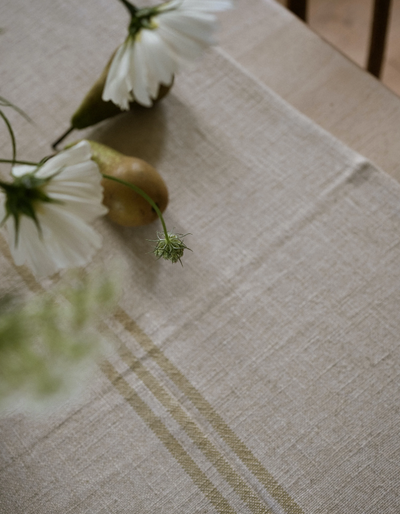 220x55cm Linen Antique Cream Stripe Table Runner