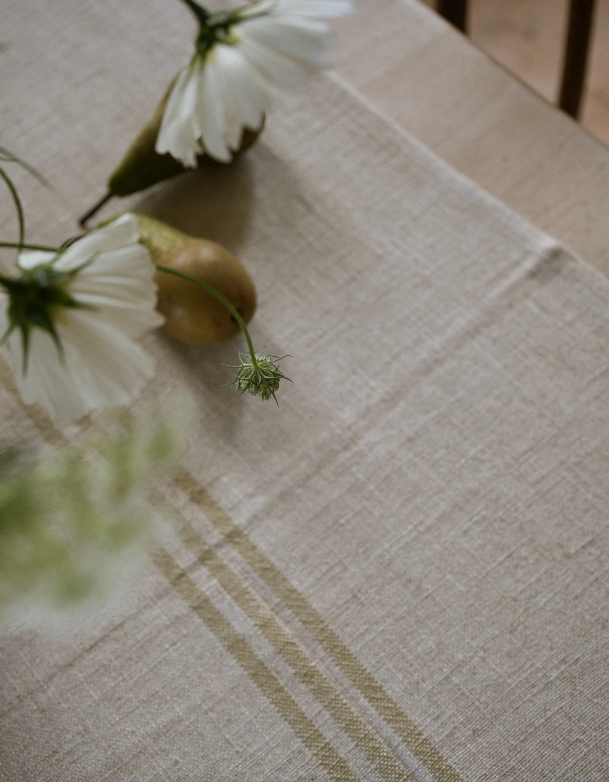 220x55cm Linen Antique Cream Stripe Table Runner