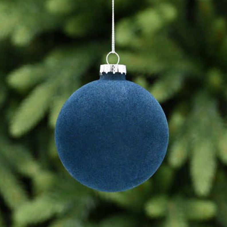 8CM Navy Blue Flocked Bauble