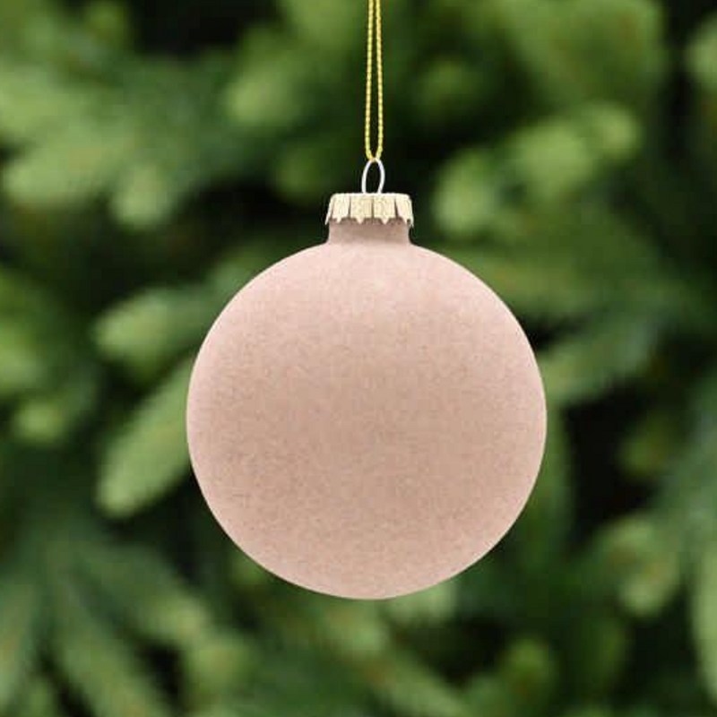 8CM Beige Flocked Bauble
