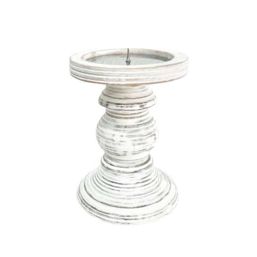 Small White Wooden Candle Holder