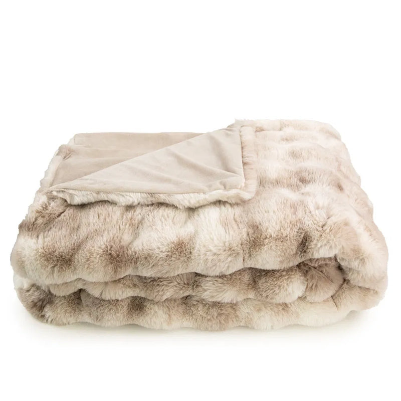 Cream & Brown Ribbed Faux Fur Throw 150x200cm