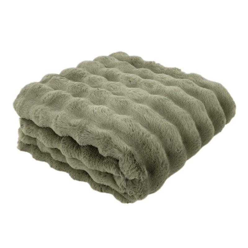 Sage Ribbed Faux Fur Throw 150x200cm
