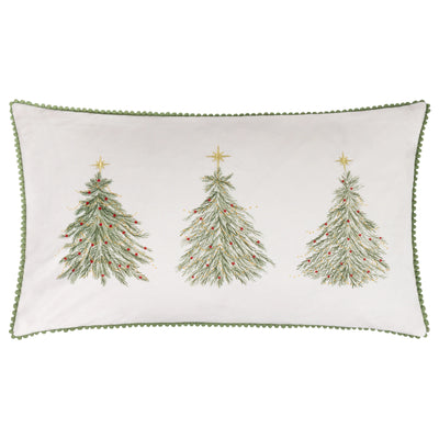 White & Sage Three Trees Embroidered Cushion 30x50cm