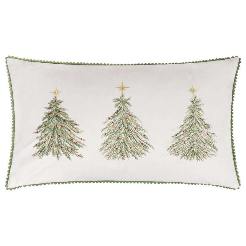 White & Sage Three Trees Embroidered Cushion 30x50cm