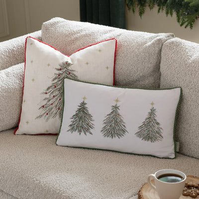 White & Sage Three Trees Embroidered Cushion 30x50cm