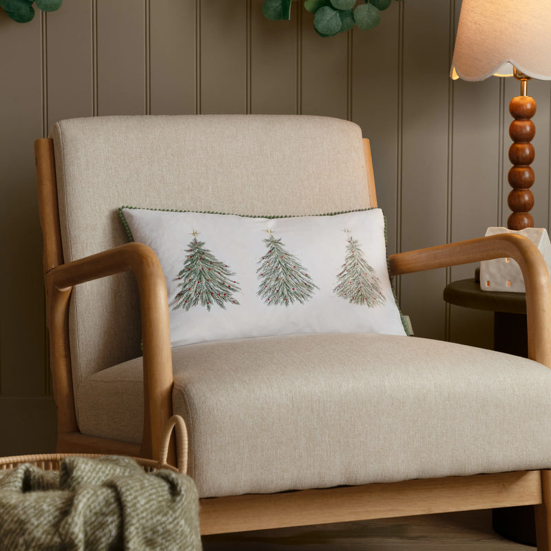 White & Sage Three Trees Embroidered Cushion 30x50cm