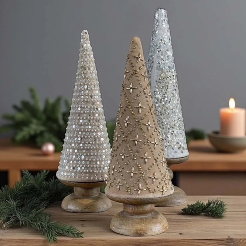Natural Fabric Gold Beadwork Tree