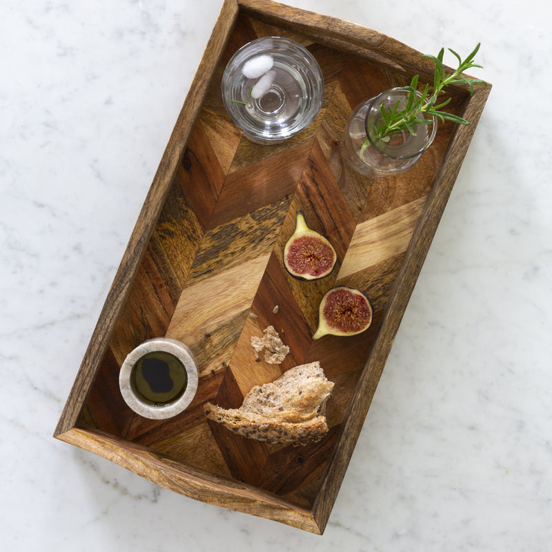 Large Acacia & Mango Chevron Serving Tray