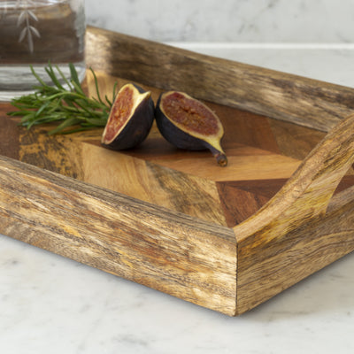 Large Acacia & Mango Chevron Serving Tray