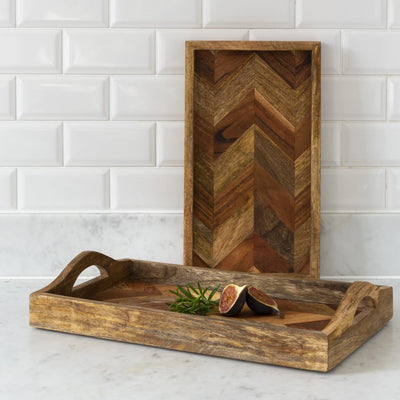 Small Acacia & Mango Chevron Serving Tray