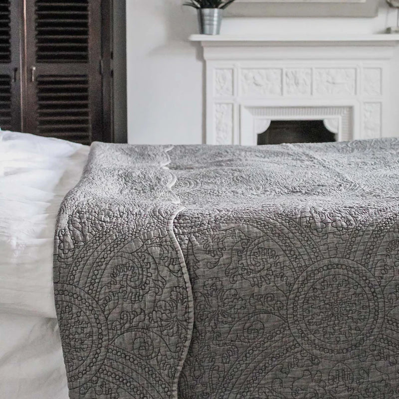 Large Grey Detailed Bedspread
