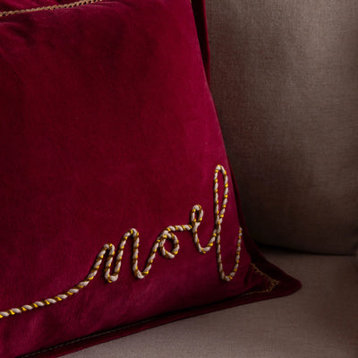 'Noel' Appliqued Red Velvet Cushion 40x60cm