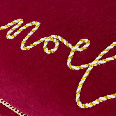 'Noel' Appliqued Red Velvet Cushion 40x60cm
