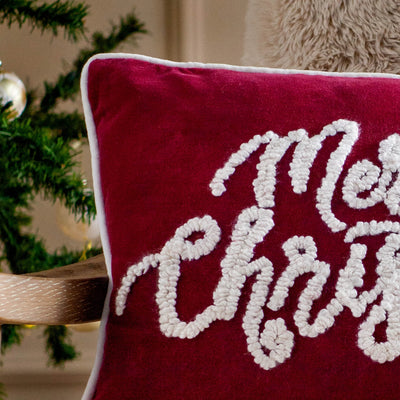 Red Velvet Merry Christmas Applique Cushion 30x50cm