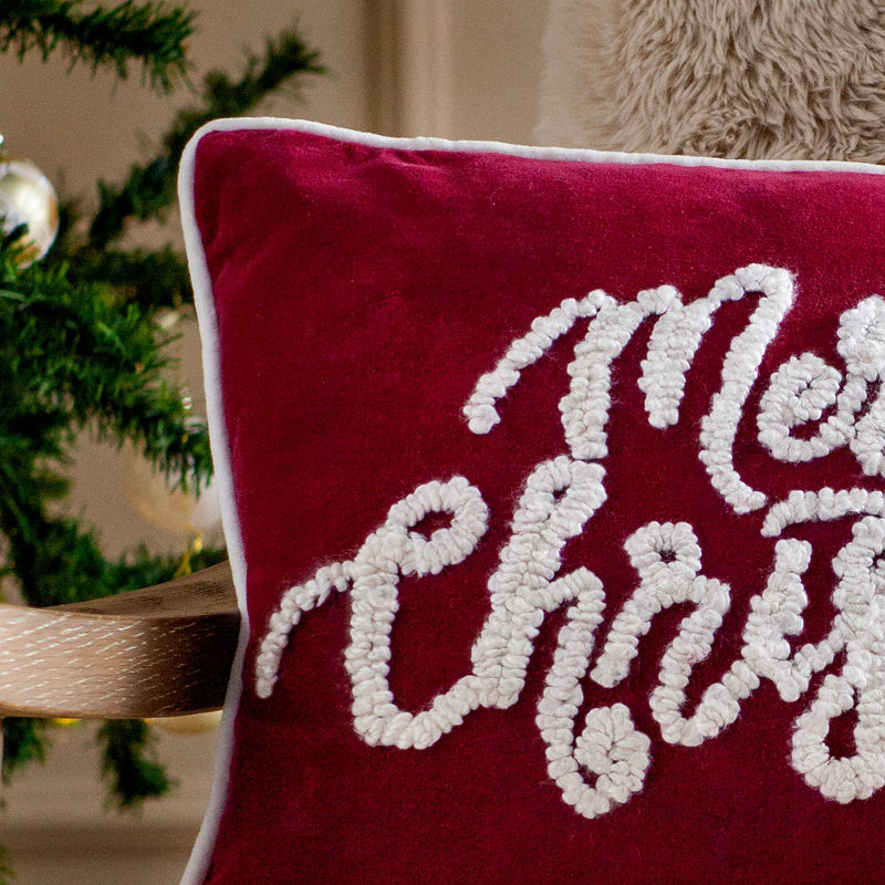 Red Velvet Merry Christmas Applique Cushion 30x50cm