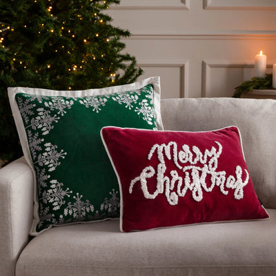 Red Velvet Merry Christmas Applique Cushion 30x50cm
