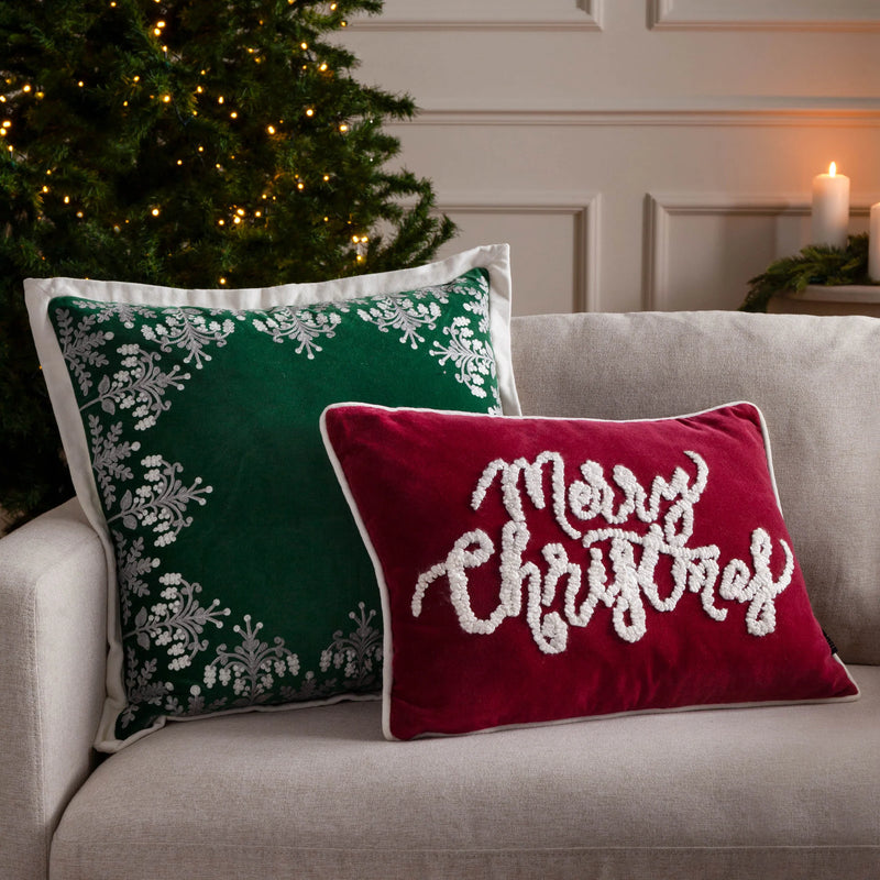 Red Velvet Merry Christmas Applique Cushion 30x50cm