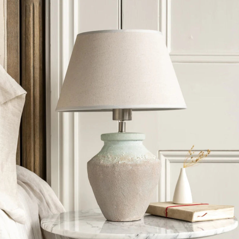 June Beige Stoneware Table Lamp W/Shade