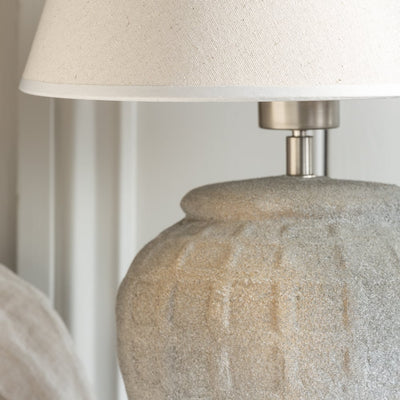 Grey Cement Grid Base Table Lamp W/Shade