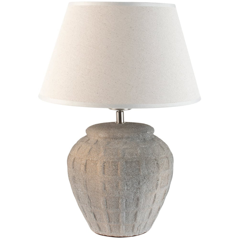 Grey Cement Grid Base Table Lamp W/Shade