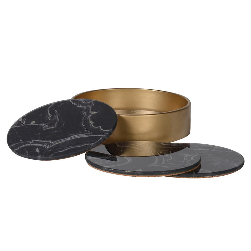 S/4 Black Marble Effect Glass Coasters