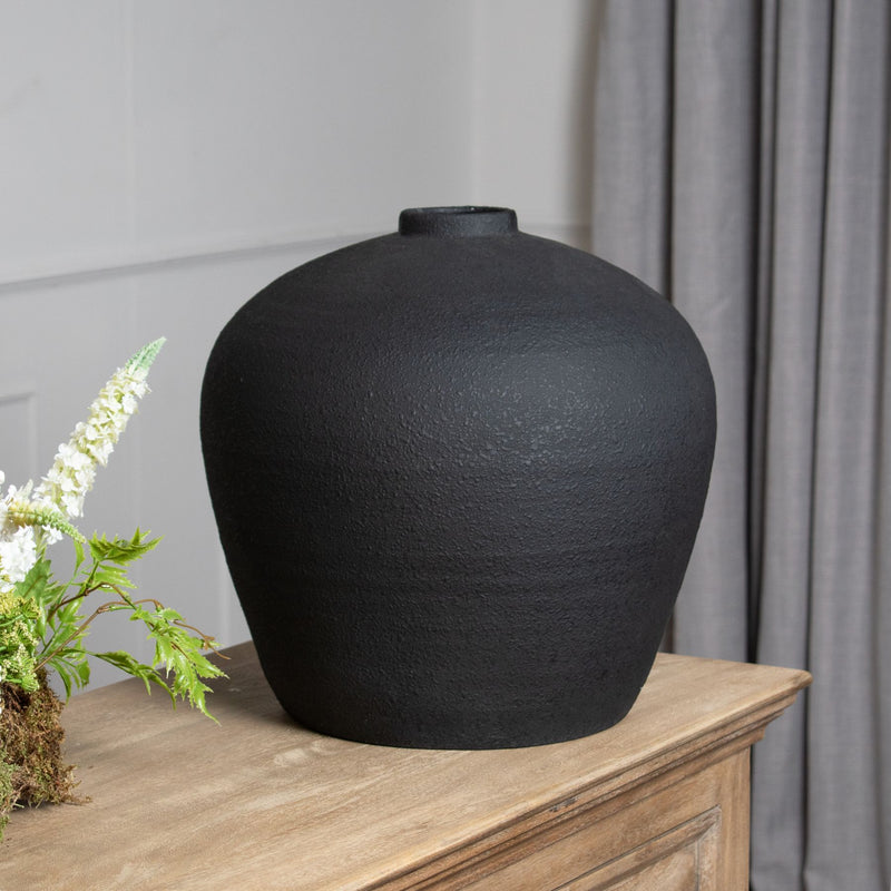 Matte Black Squat Textured Vase