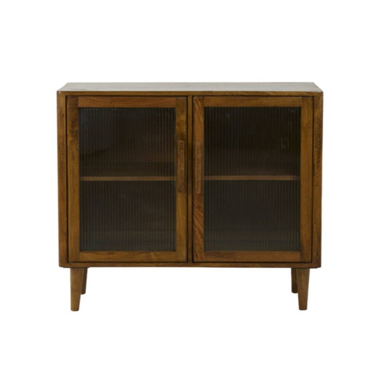 Mango Wood Glass Ribbed Cabinet