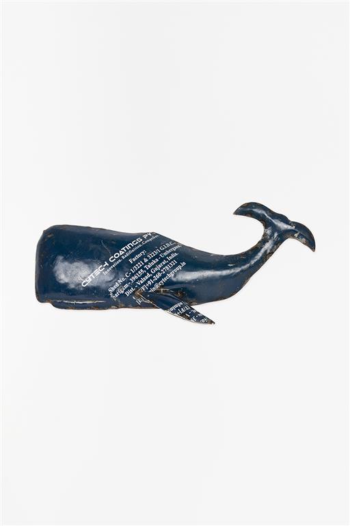 Distressed Large Metal Navy Whale Ornament