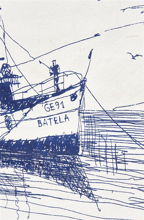 Blue & White Fishing Boat Wall Hanging Canvas