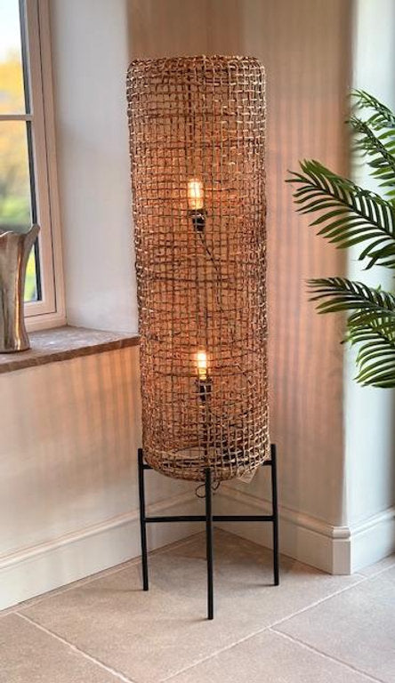 Rattan Tall Dual Floor Lamp