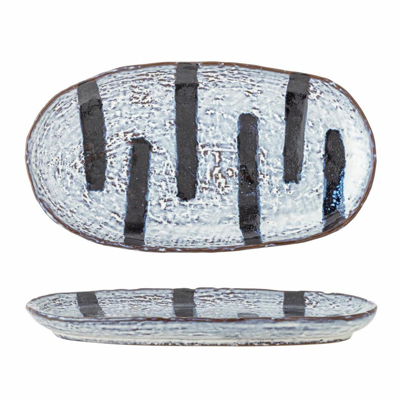 Oval Blue Glaze/Black Stripe Stoneware Plate