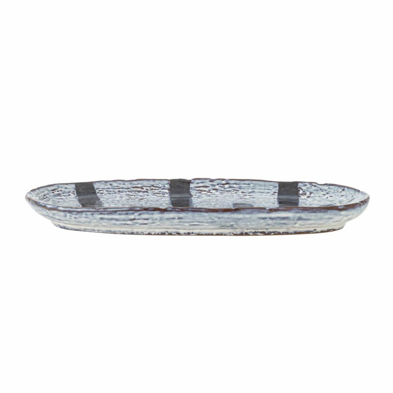 Oval Blue Glaze/Black Stripe Stoneware Plate