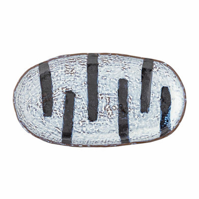 Oval Blue Glaze/Black Stripe Stoneware Plate