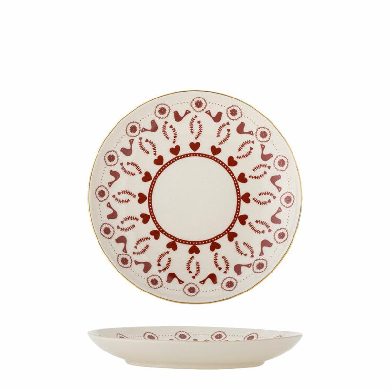 Red Christmas Motif Stoneware Plate