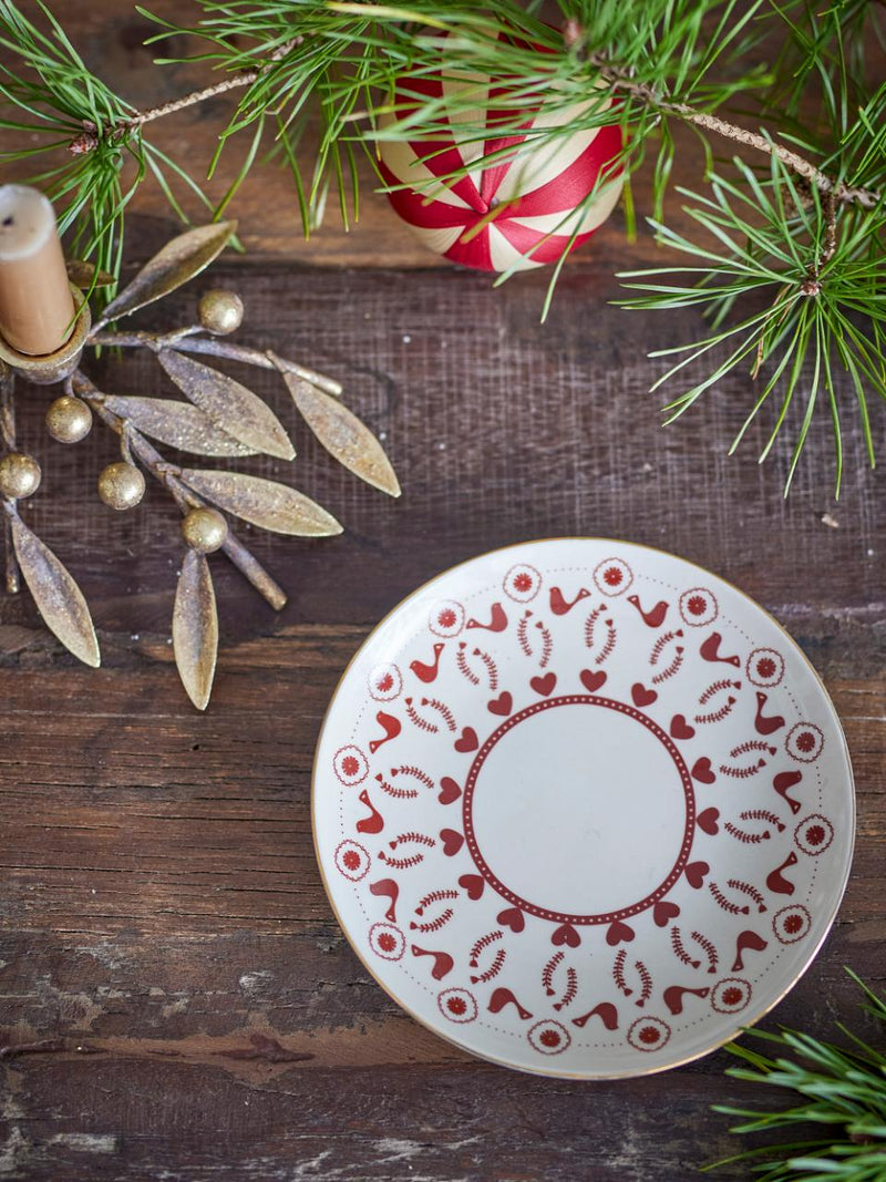 Red Christmas Motif Stoneware Plate