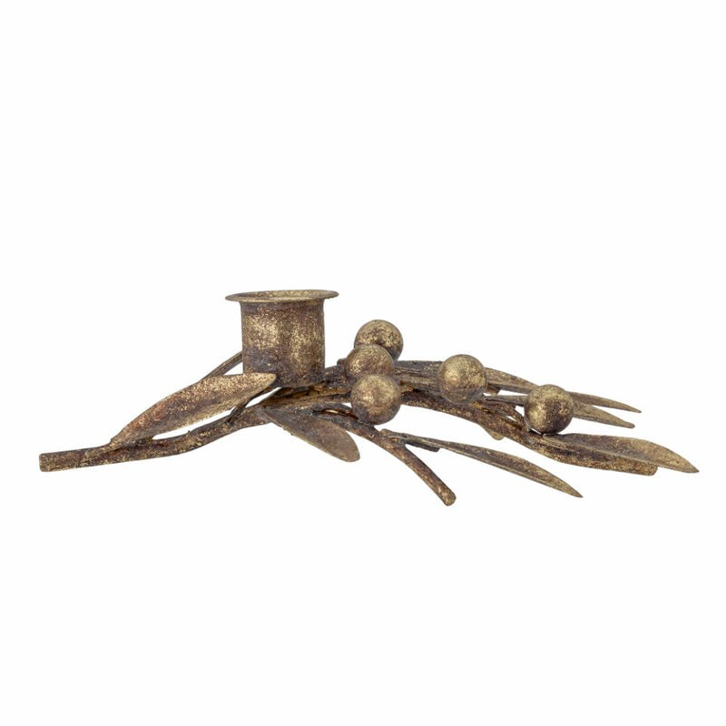 Aged Gold Mistletoe & Berries Candle Holder