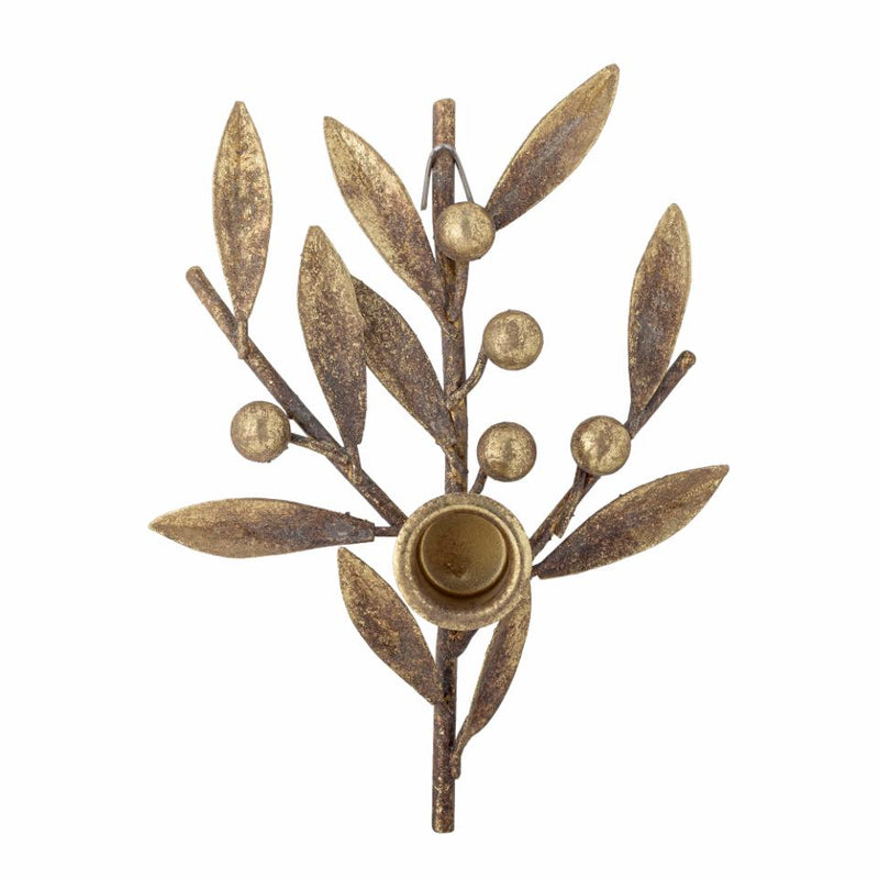 Aged Gold Mistletoe & Berries Candle Holder