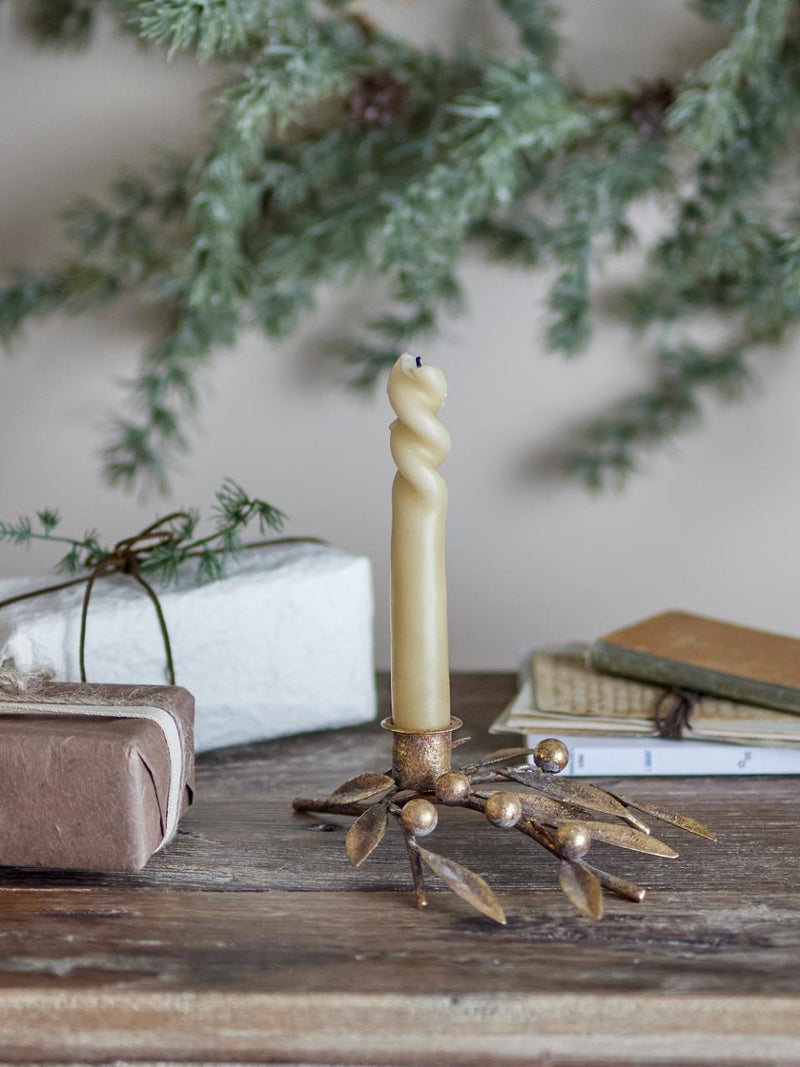 Aged Gold Mistletoe & Berries Candle Holder