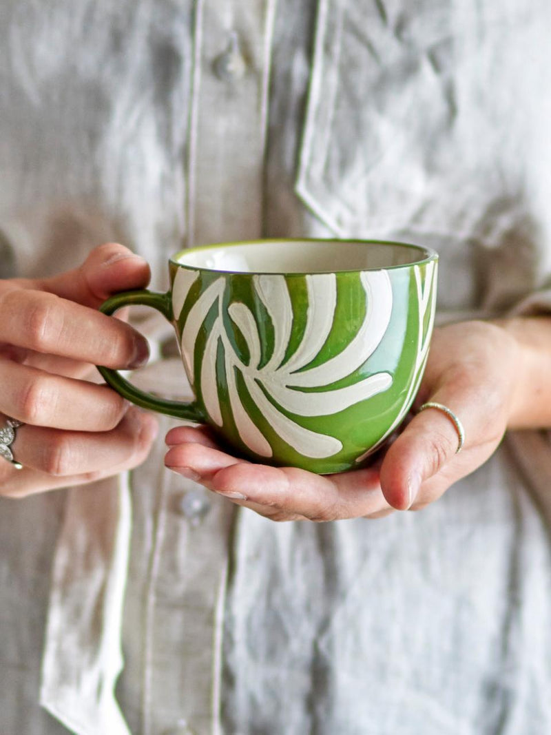 Green Glaze Embossed Mug