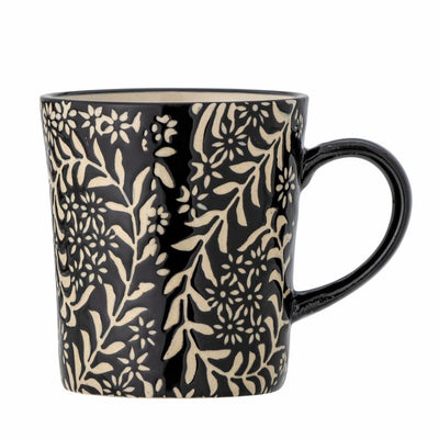 Black Stoneware Botanical Pattern Mug