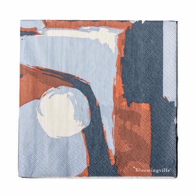 20pc Blue & Terracotta Abstract Pattern Napkins