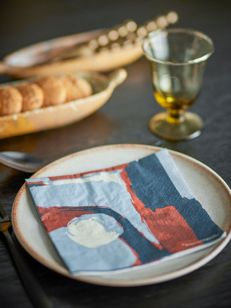 20pc Blue & Terracotta Abstract Pattern Napkins