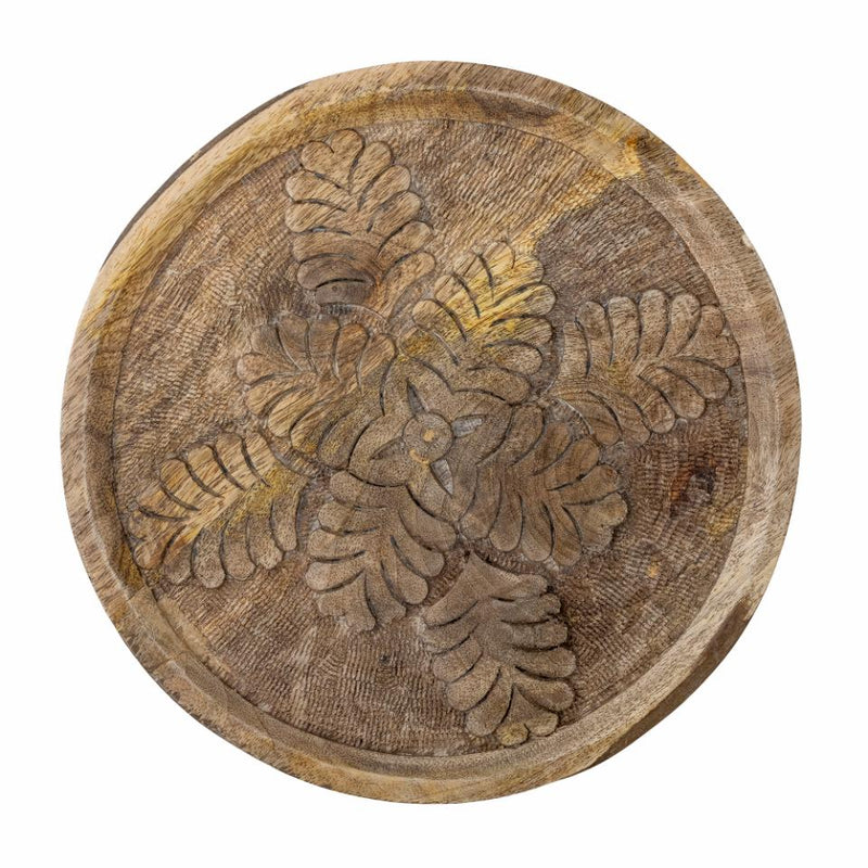 Mango Wood Round Leaf Pattern Tray